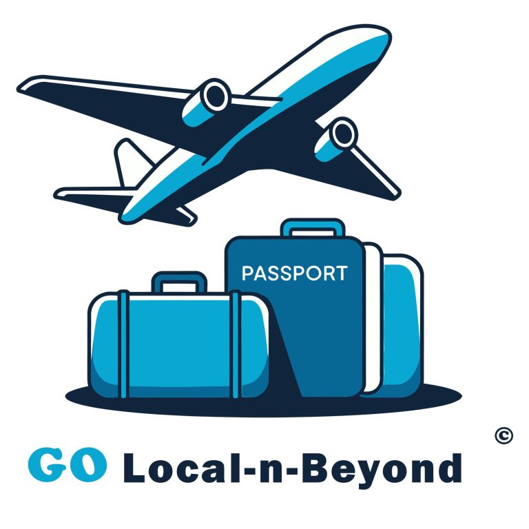 Logo featuring an airplane, suitcases, and the text "GO Local-n-Beyond."